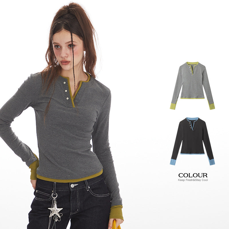 Fake-two slim T-shirt | 2 color