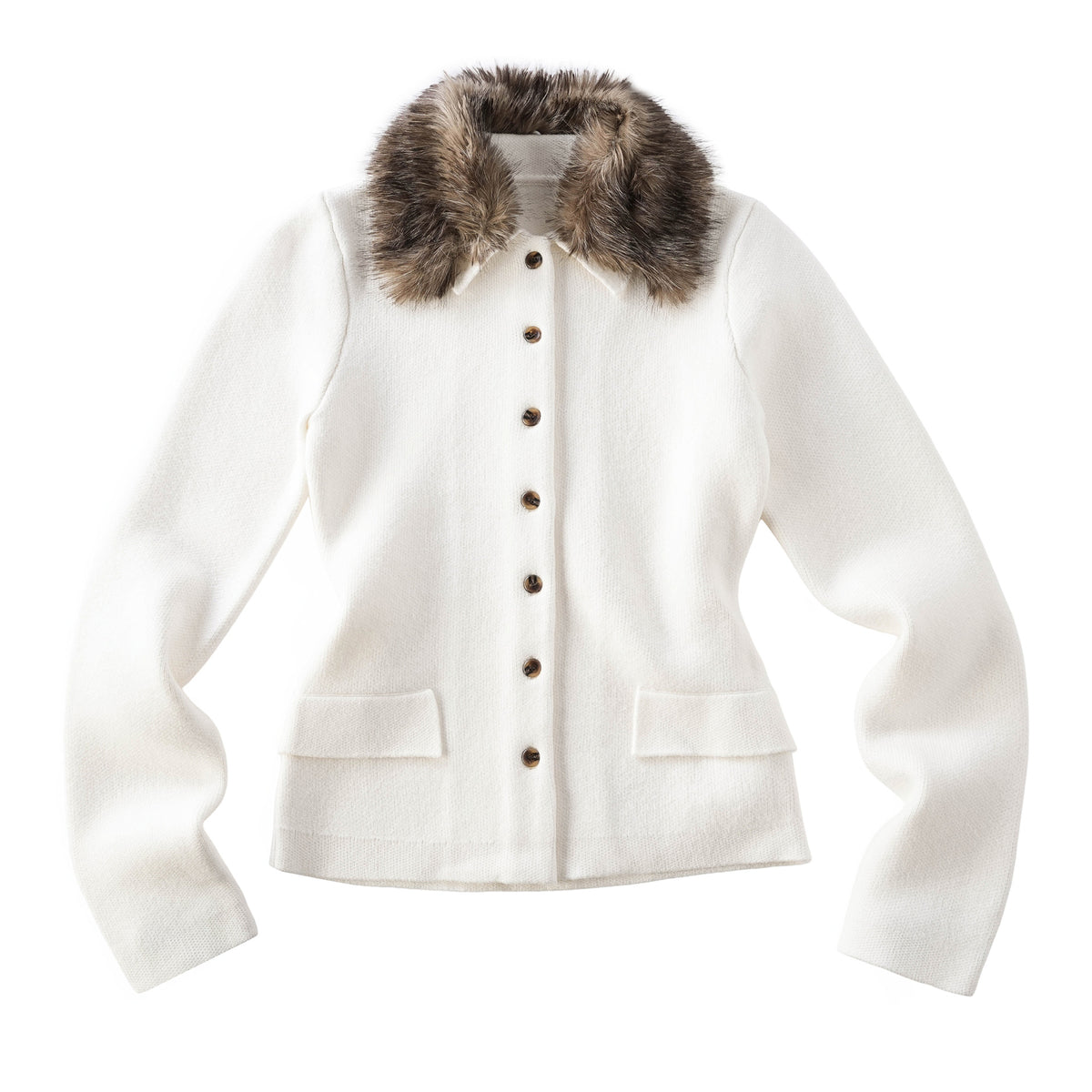 Fitted Knit Cardigan with Detachable Collar