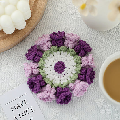Hand-knitted Bell orchid coaster