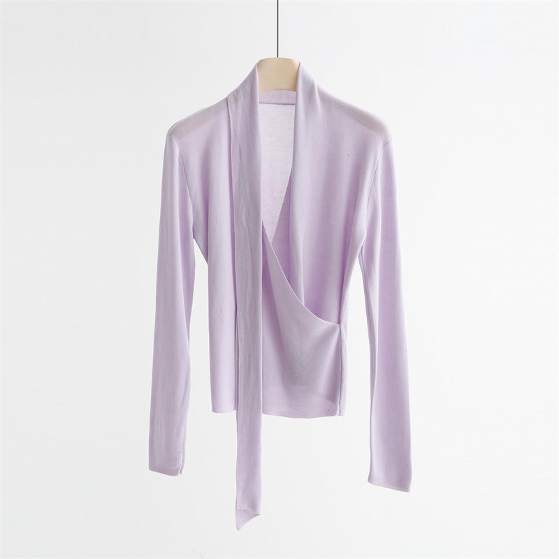 Lyocell & Mulberry Silk V-Neck Knit Top | 6 colors