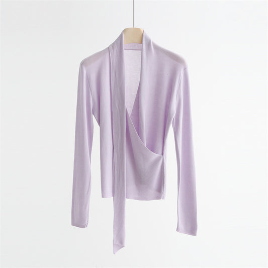 Lyocell & Mulberry Silk V-Neck Knit Top | 6 colors