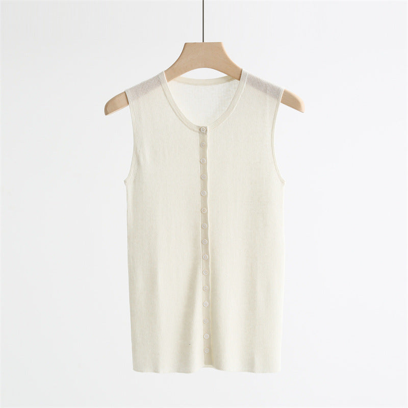 Wool-Blend Ribbed Buttoned Vest