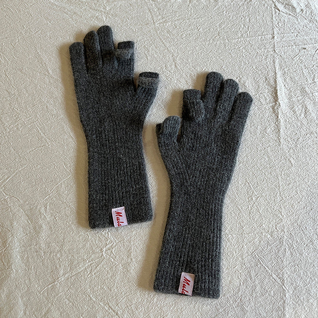 Wool-Blend Flip-Finger Knit Gloves