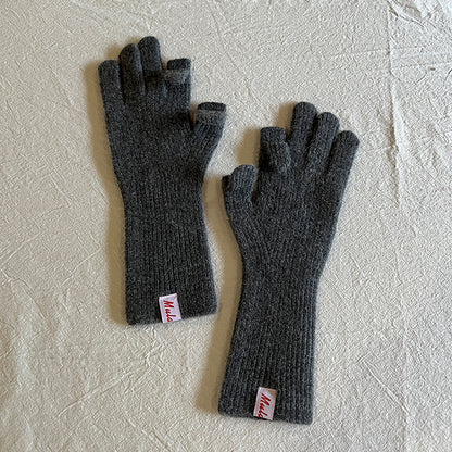 Wool-Blend Flip-Finger Knit Gloves