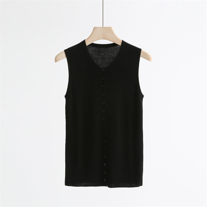 Wool-Blend Ribbed Buttoned Vest