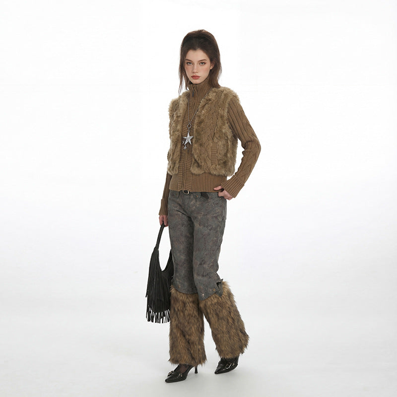 Fake fur patch sweater | 2 color