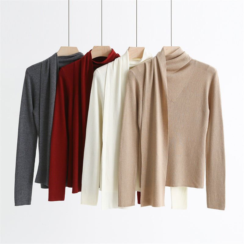 Asymmetric Scarf Collar Wool Blend Sweater