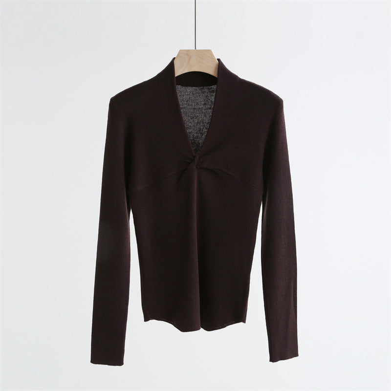 Twist-Front V-Neck Wool Blend Sweater