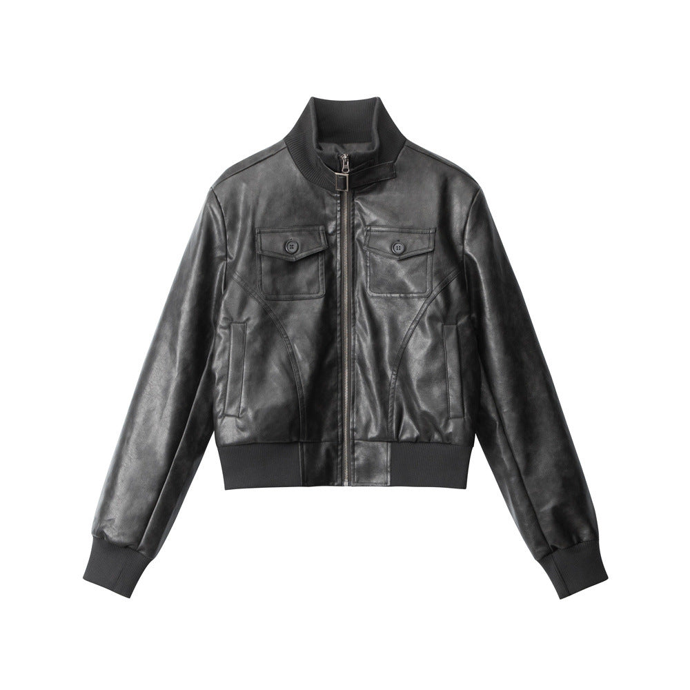 Glossy cropped chic PU jacket | 2 color