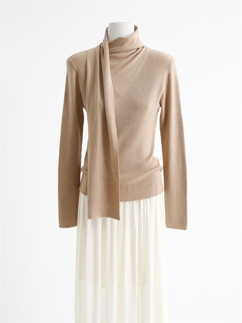 Asymmetric Scarf Collar Wool Blend Sweater