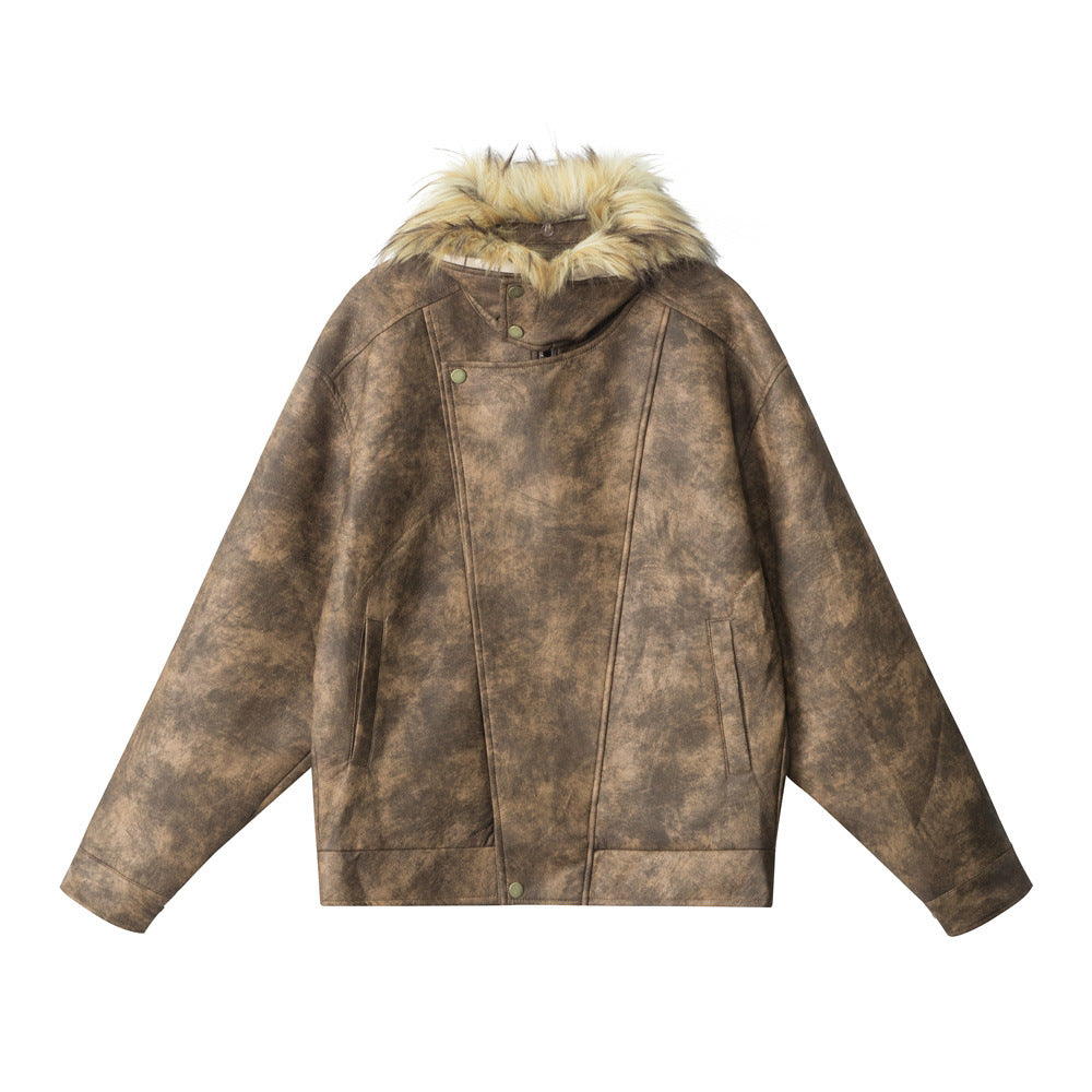 Vintage suede jacket with fur collar | 2 color