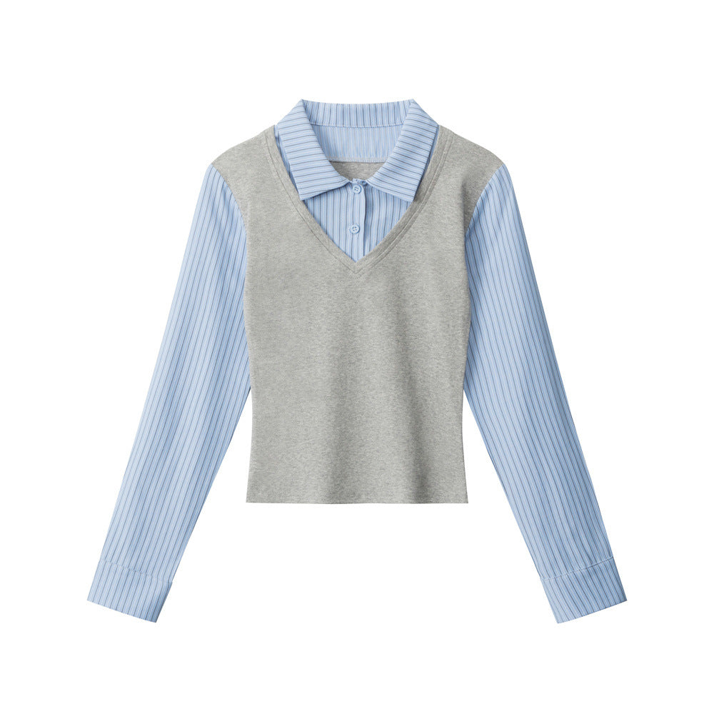 Fake two T-shirts knitted vest | 2 color