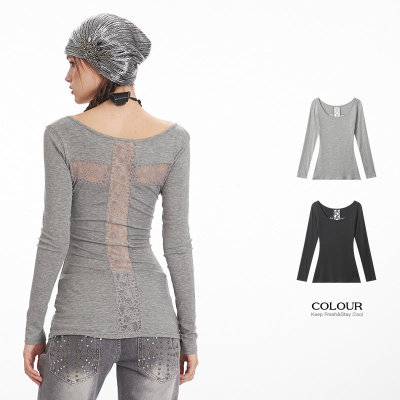 Back hollow lace t-shirt | 2 color