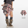 Irregular hem check skirt