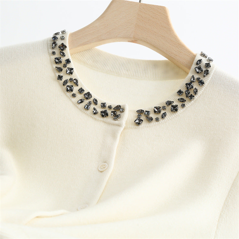 Embellished Wool Blend Cardigan