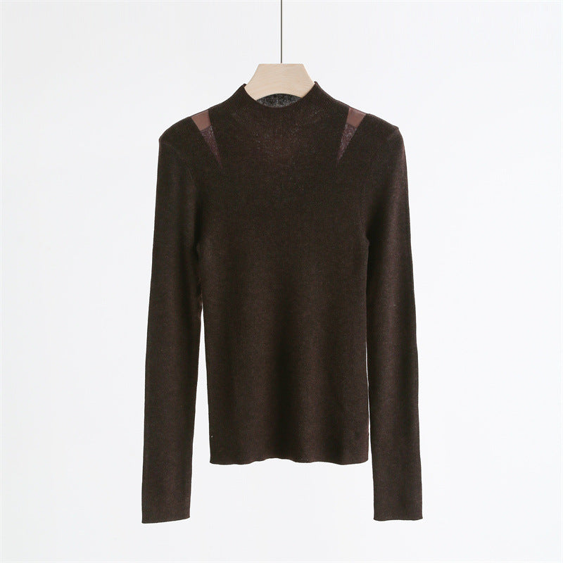 Sheer Shoulder Wool Blend Turtleneck