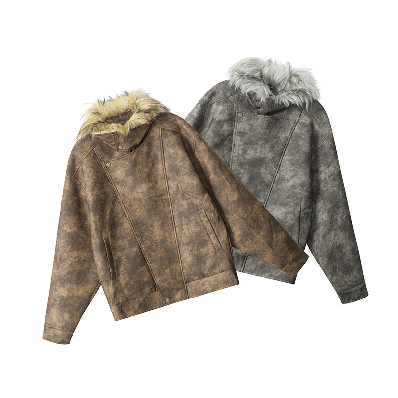 Vintage suede jacket with fur collar | 2 color