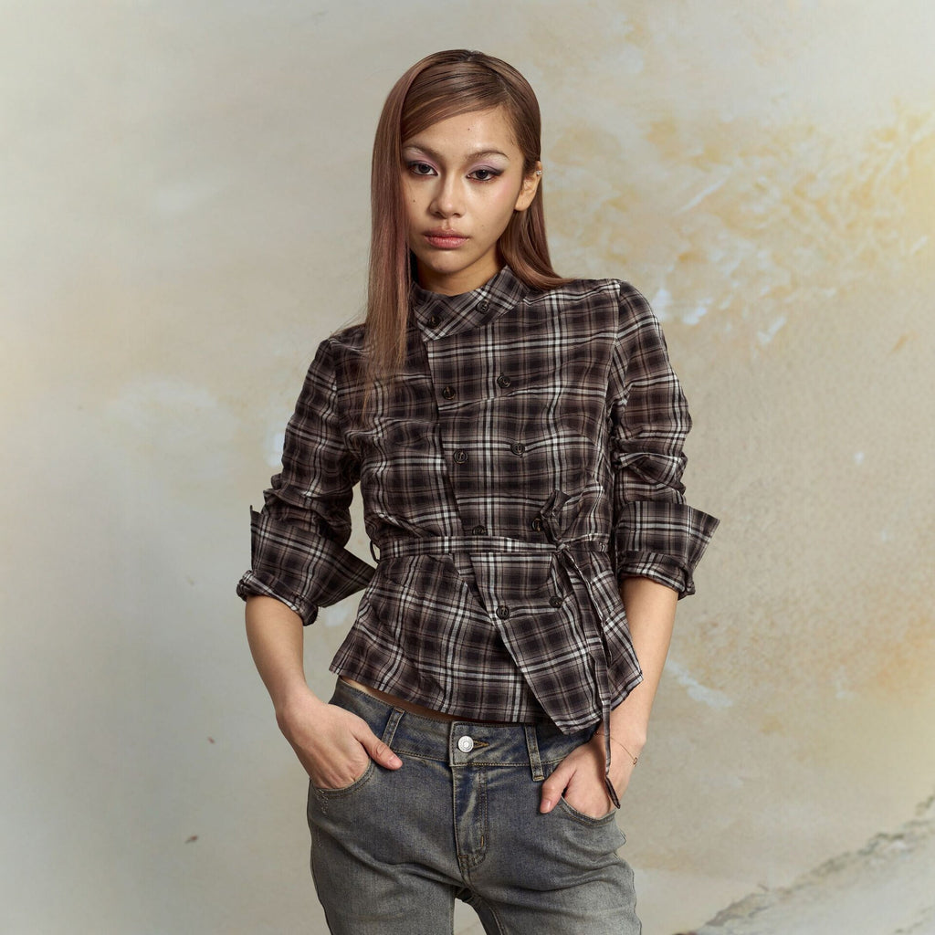 Pokiovo Tie Waist Checked Shirt