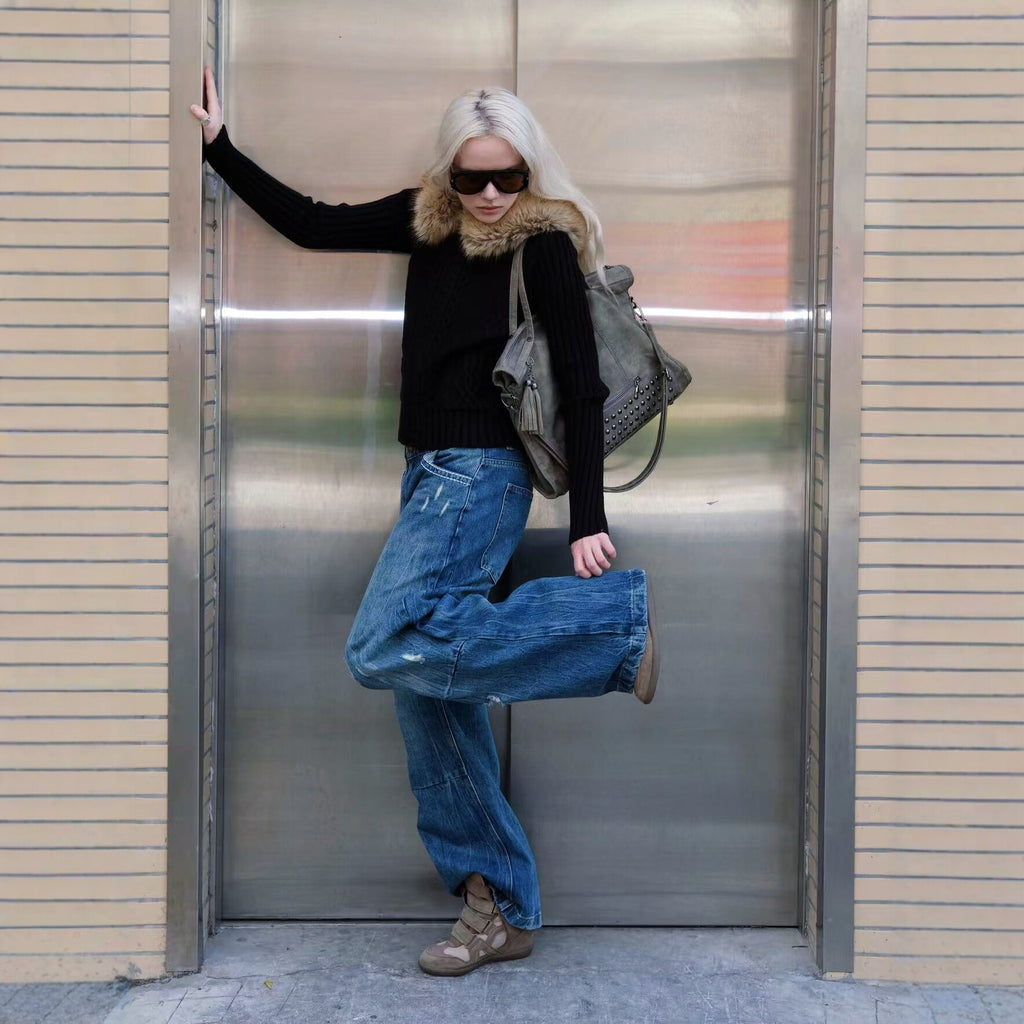 Faded Wash Wide Leg Jeans | Blue