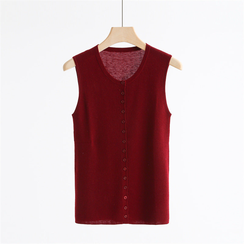 Wool-Blend Ribbed Buttoned Vest