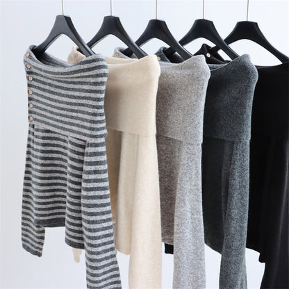 Wide Boat Neck Knit Top with Button Detail | 5 Colors