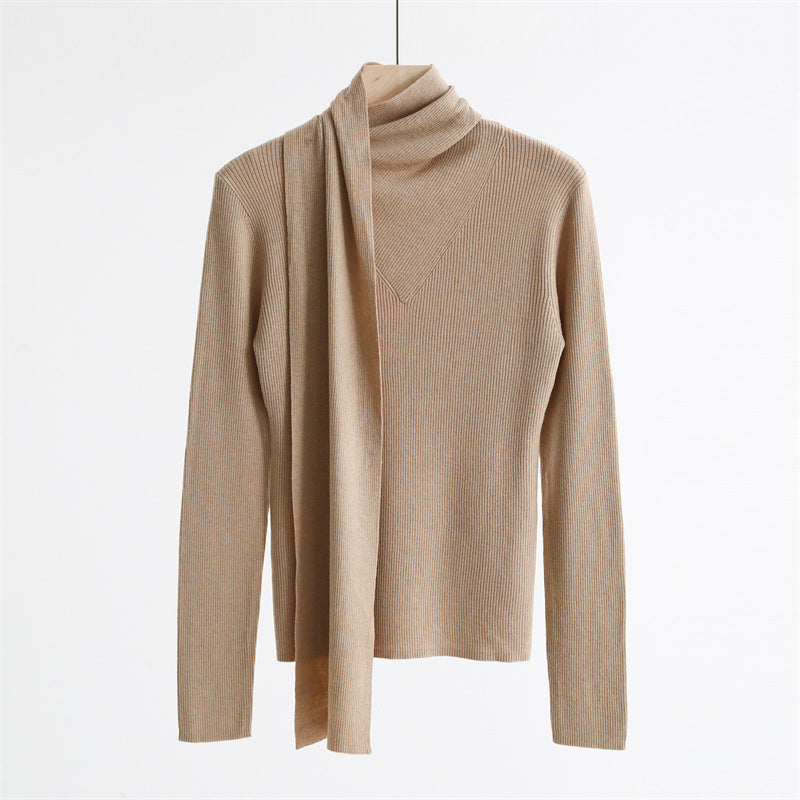 Asymmetric Scarf Collar Wool Blend Sweater