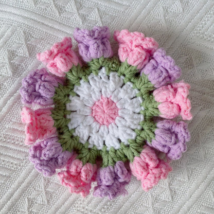 Hand-knitted Bell orchid coaster