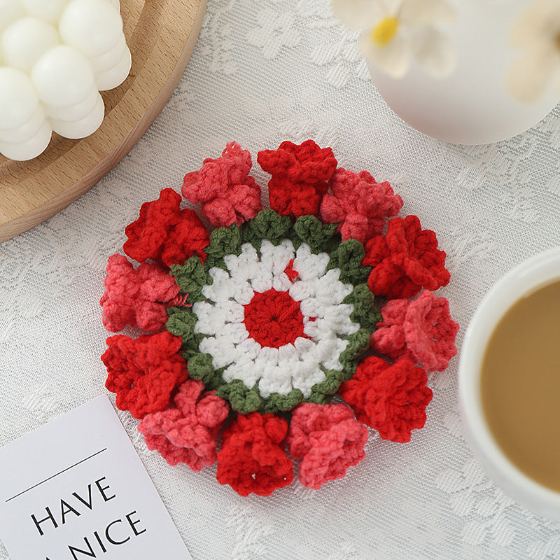 Hand-knitted Bell orchid coaster