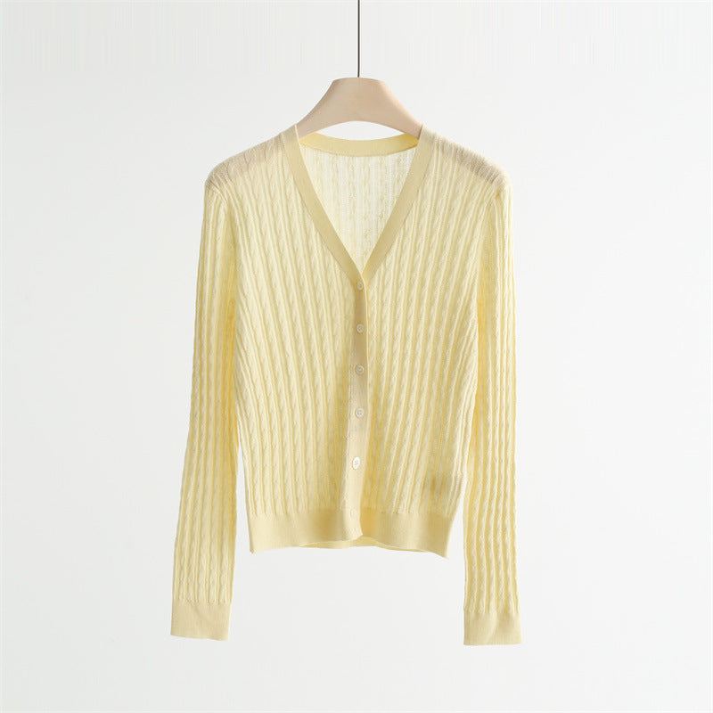 Textured V-Neck Wool Blend Cardigan