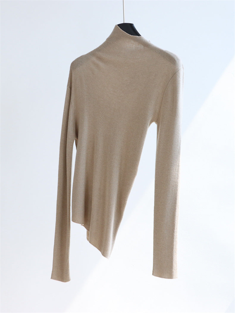 Asymmetric Turtleneck Wool Knit Top | 8 Colors
