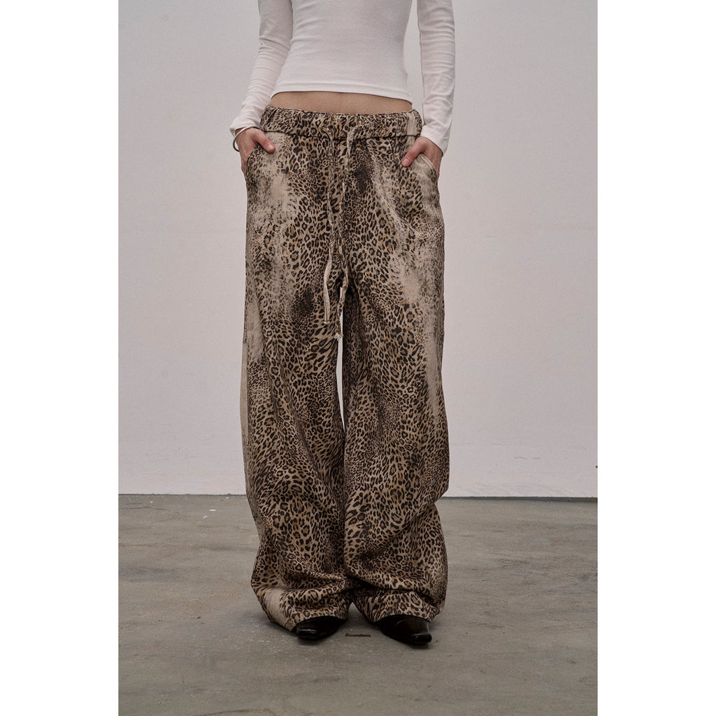 Pokiovo Leopard Print Wide Leg Trousers