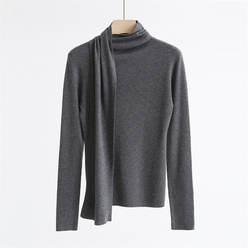 Asymmetric Scarf Collar Wool Blend Sweater