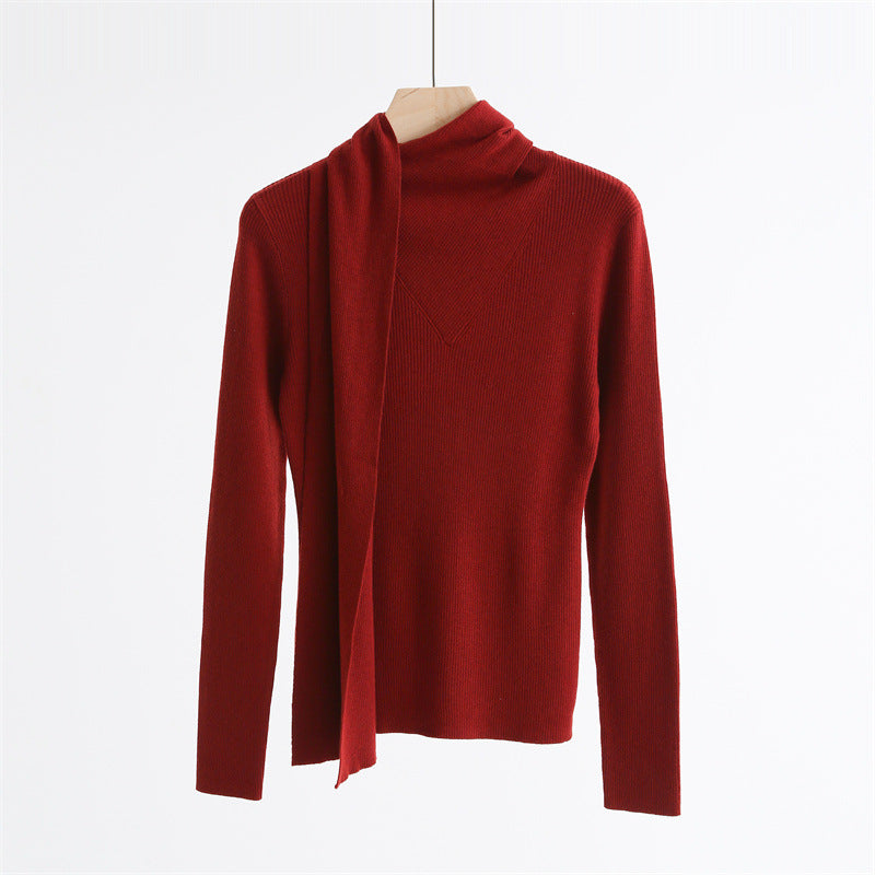 Asymmetric Scarf Collar Wool Blend Sweater