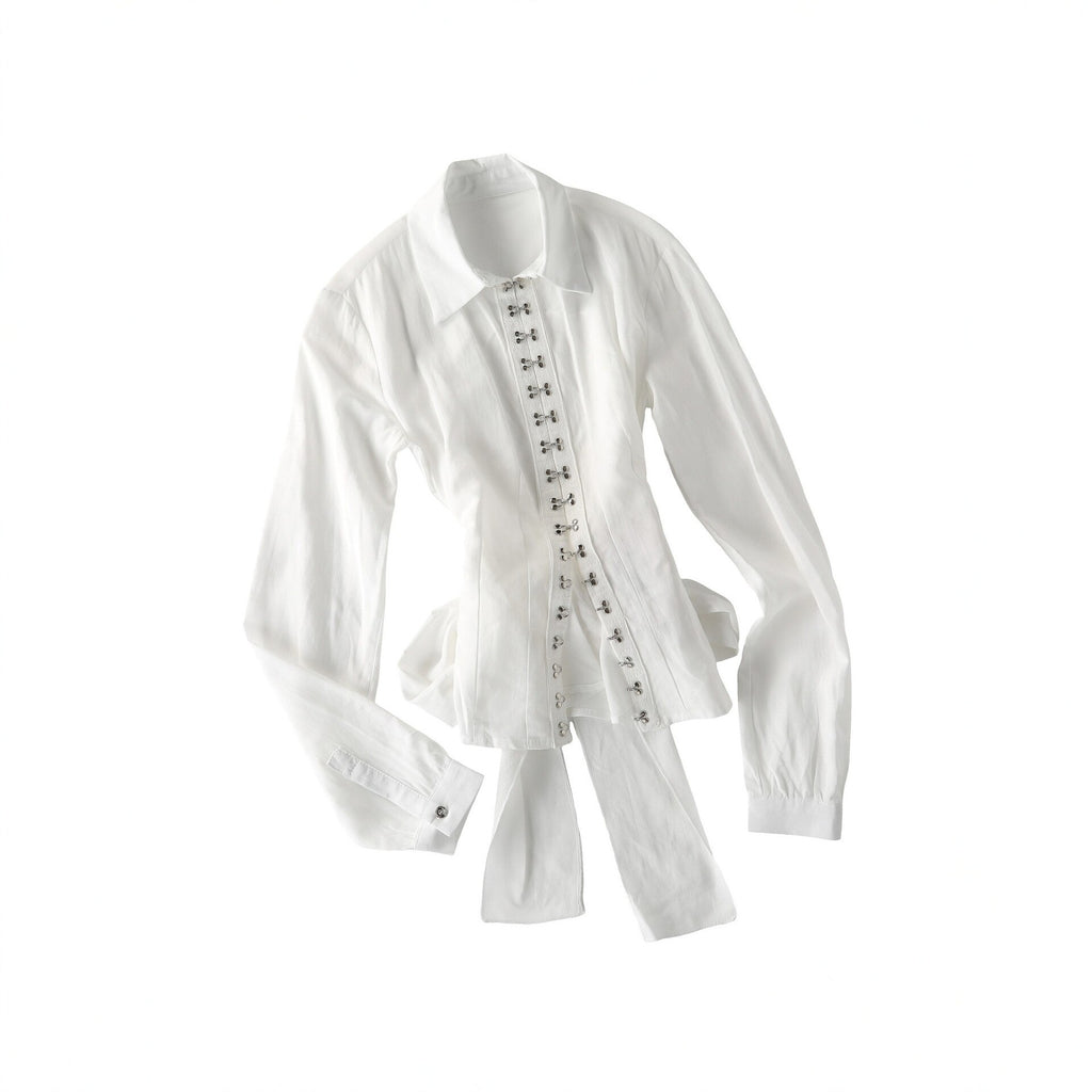 Pokiovo Tie Waist Button Front Shirt