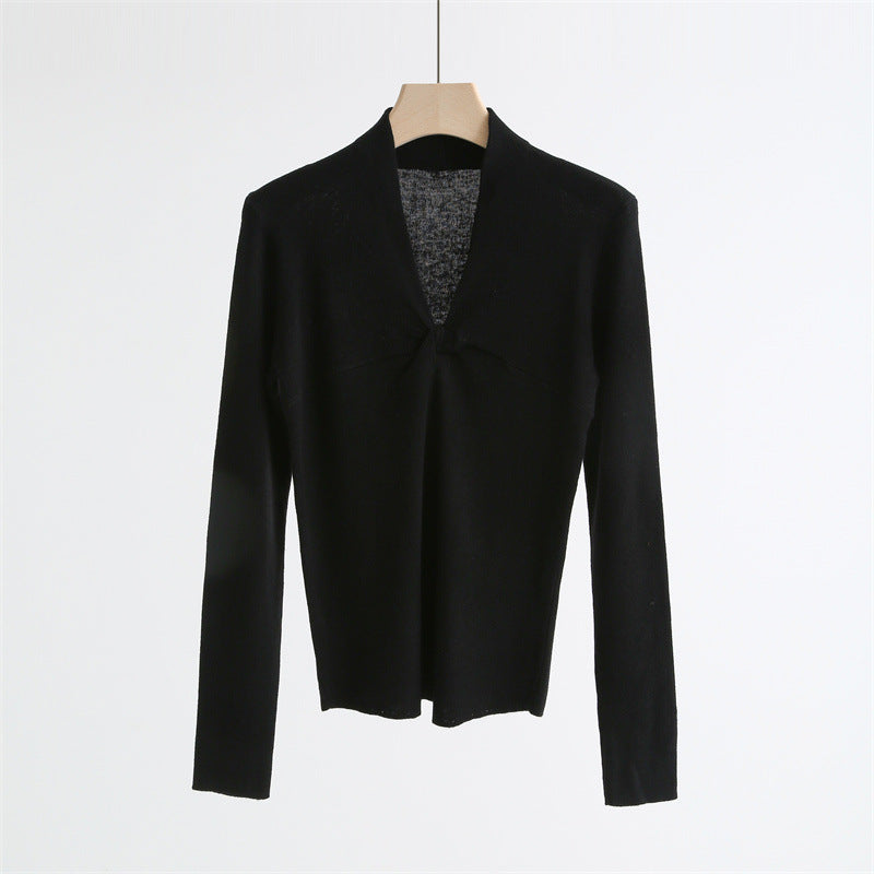 Twist-Front V-Neck Wool Blend Sweater