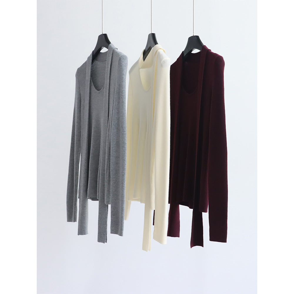 Base knitwear top with a tie | 6 color