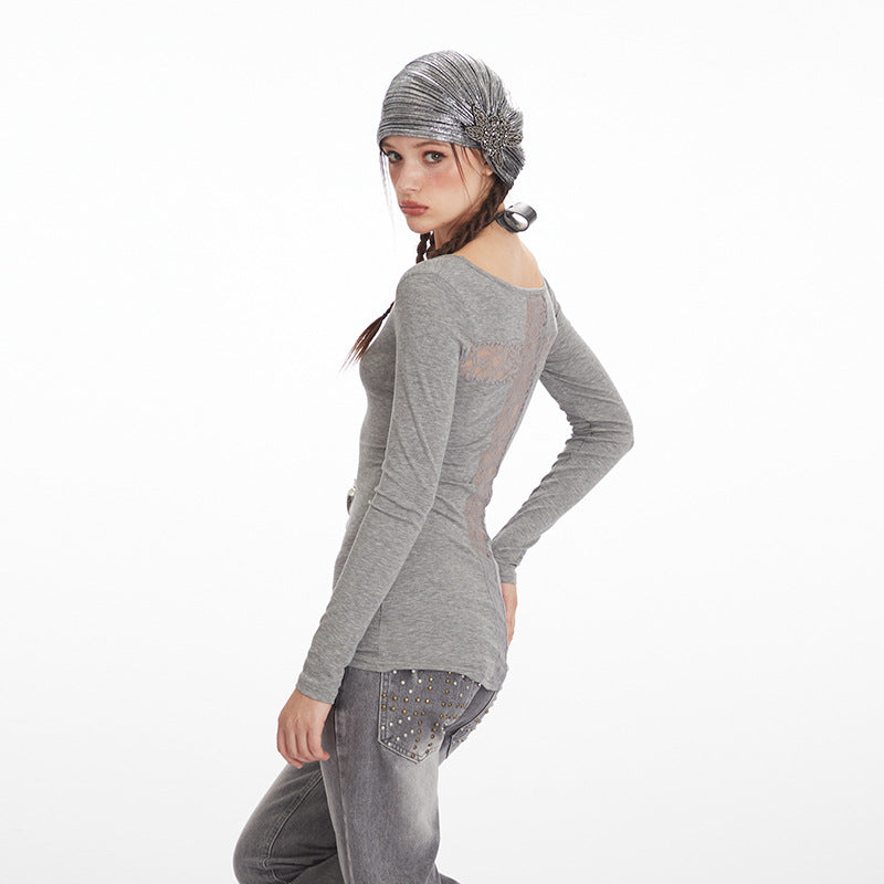 Back hollow lace t-shirt | 2 color