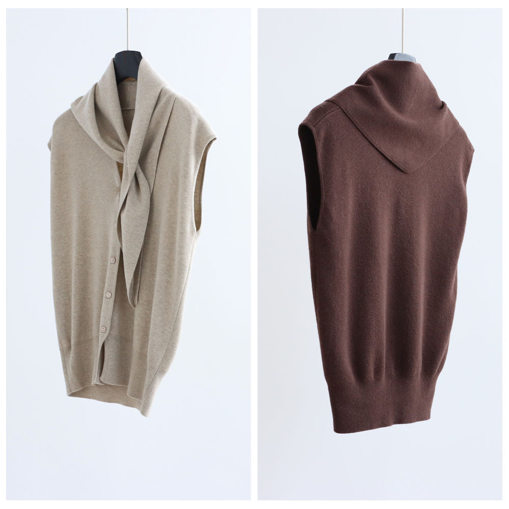 V-Neck Wool-Blend Sleeveless Cardigan Set with Scarf | 7 Colors