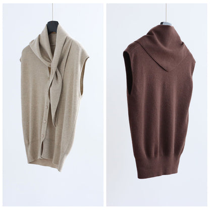 V-Neck Wool-Blend Sleeveless Cardigan Set with Scarf | 7 Colors