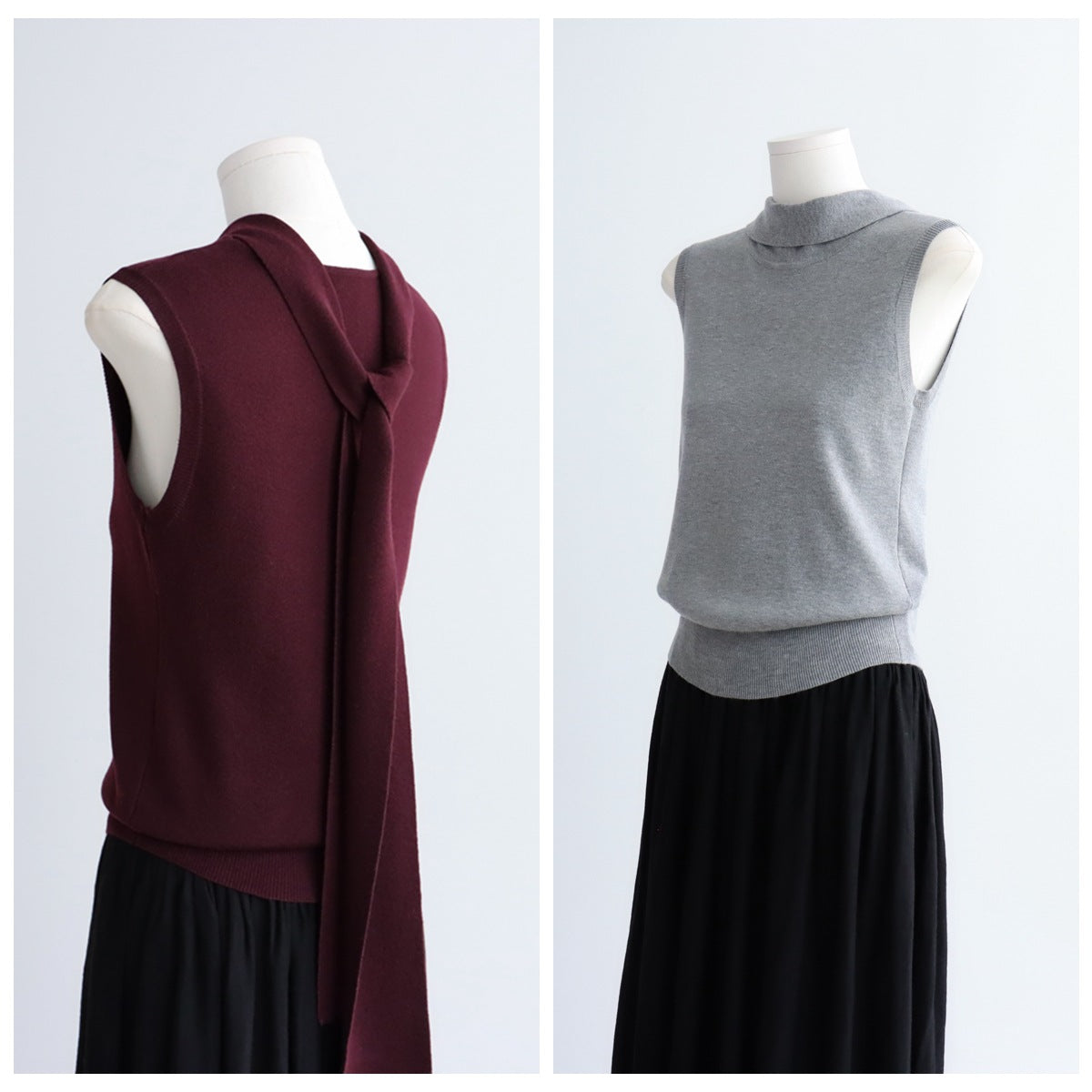 Wool Blend Tie-Neck Sleeveless Knit Top | 6 Colors