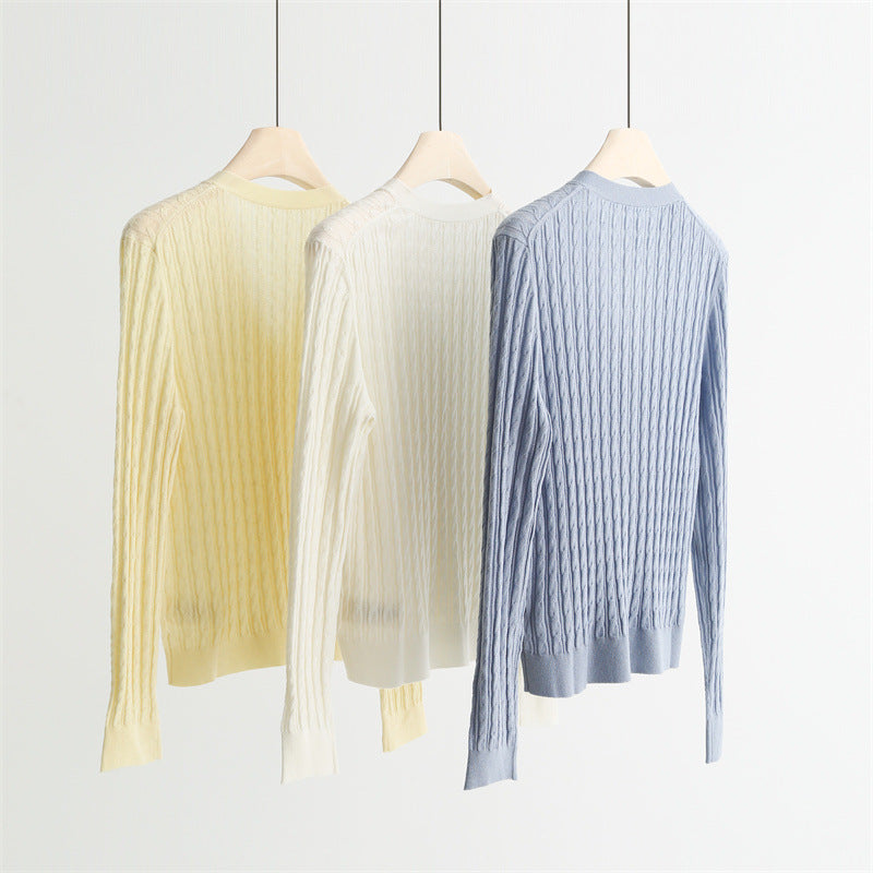 Textured V-Neck Wool Blend Cardigan