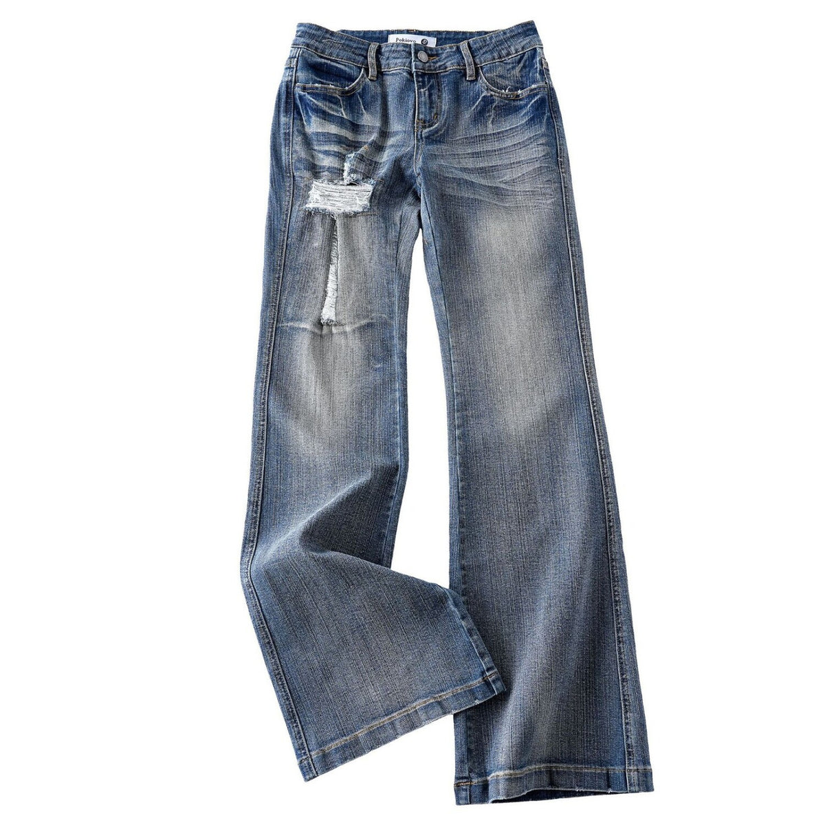 Pokiovo Distressed Low Rise Jeans | Blue