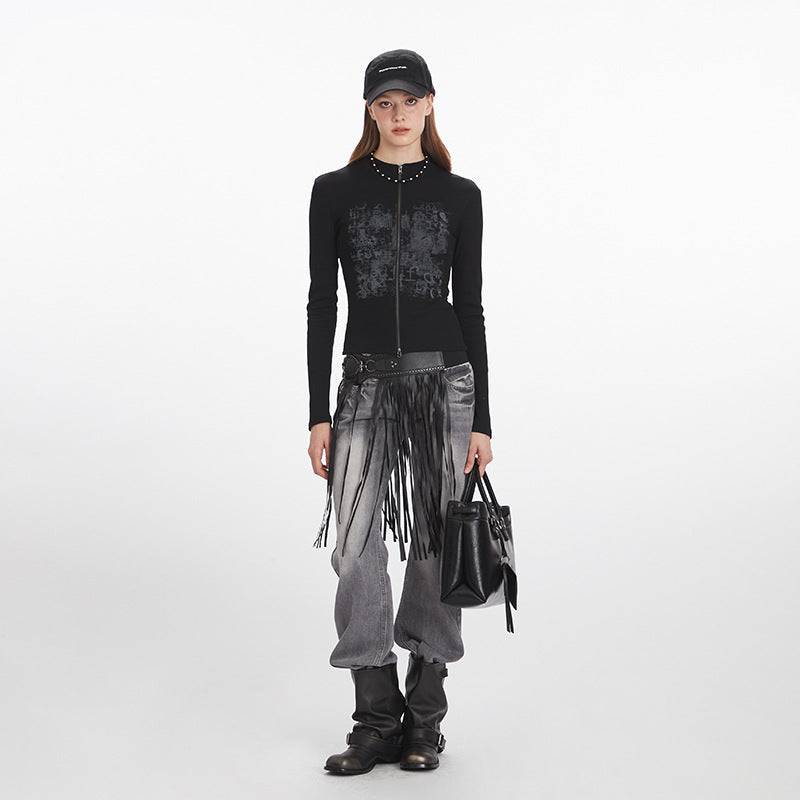 Double-zipper slim knit top | 2 color