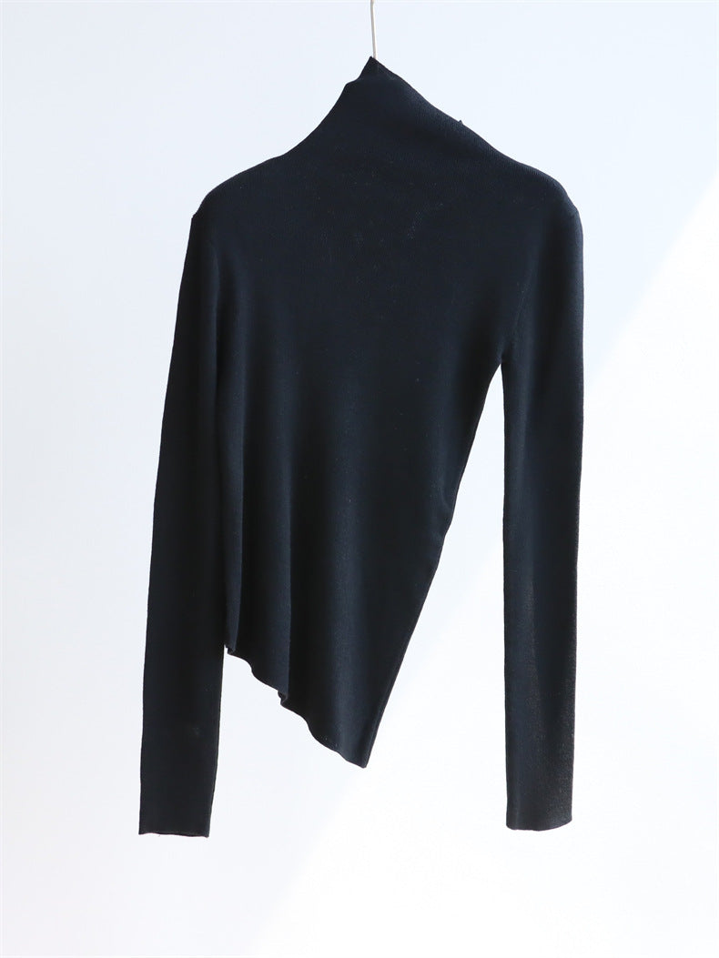 Asymmetric Turtleneck Wool Knit Top | 8 Colors