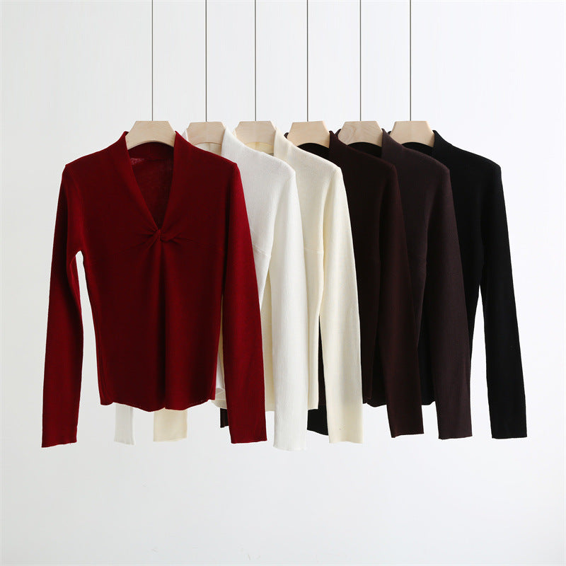 Twist-Front V-Neck Wool Blend Sweater