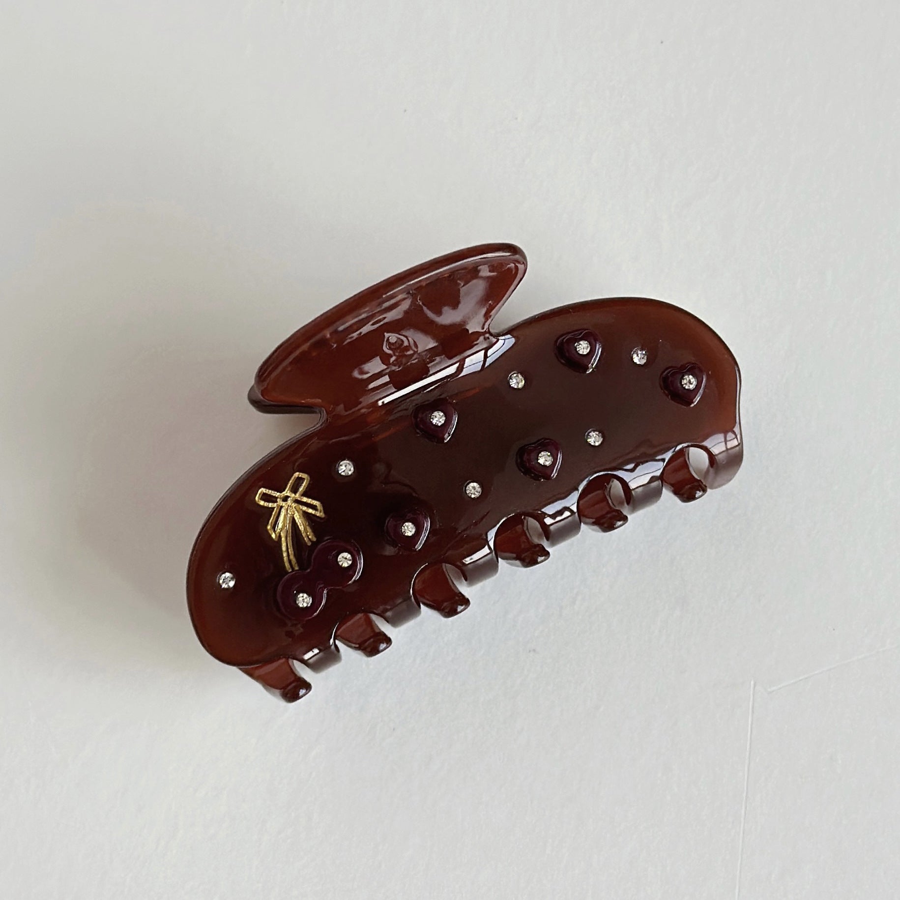 Cherry Heart Rhinestone Hair Claw | Medium