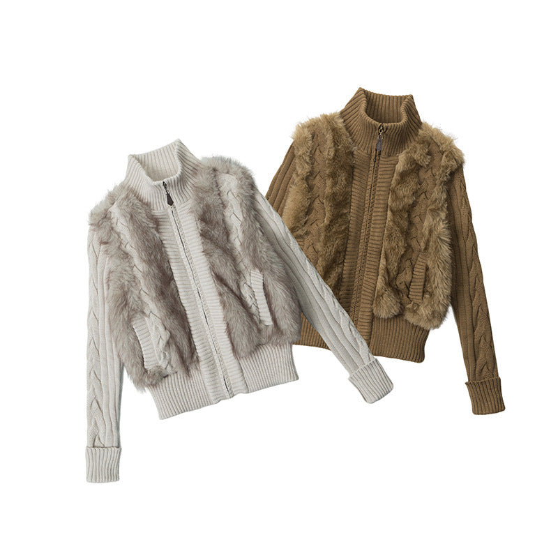 Fake fur patch sweater | 2 color