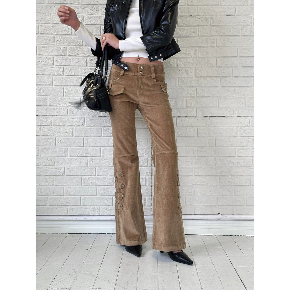 Pokiovo Low Rise Flared Corduroy Trousers