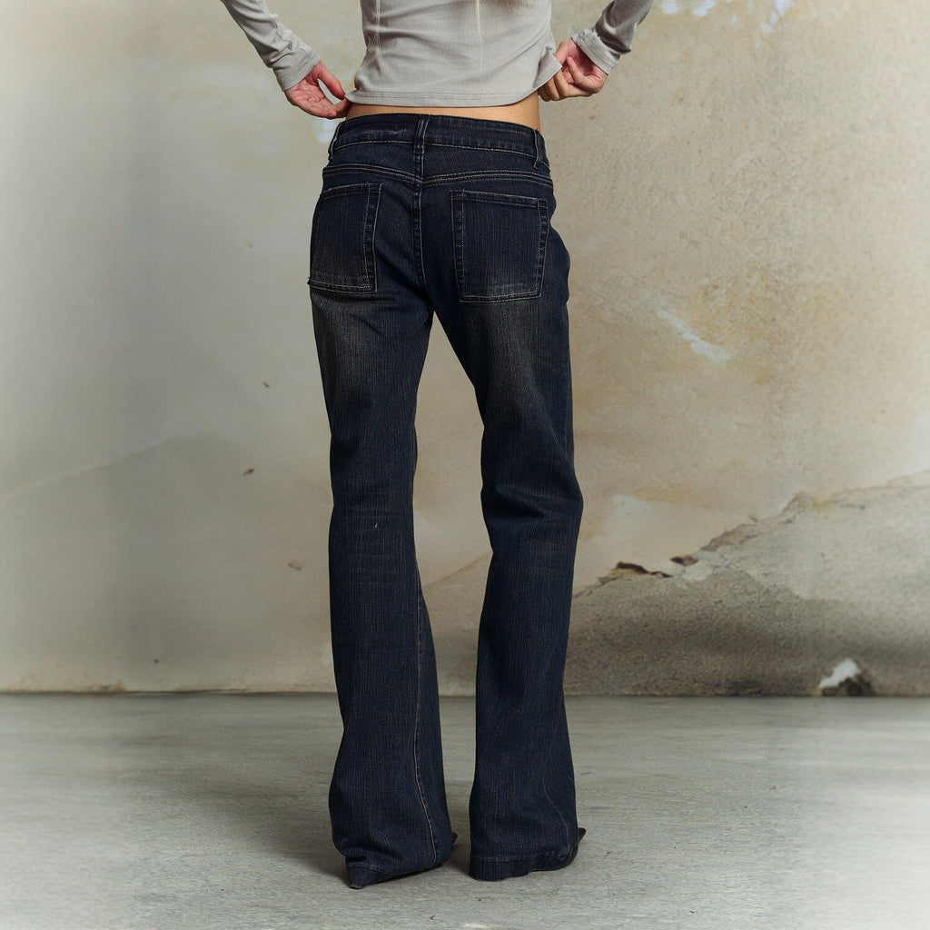 Pokiovo Vintage Wash Low Rise Flared Jeans