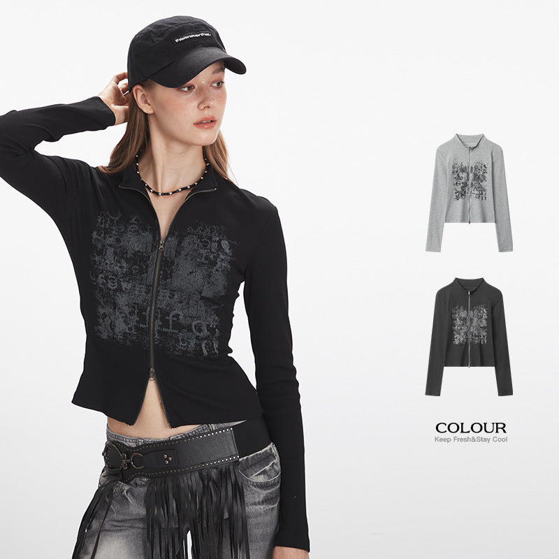 Double-zipper slim knit top | 2 color